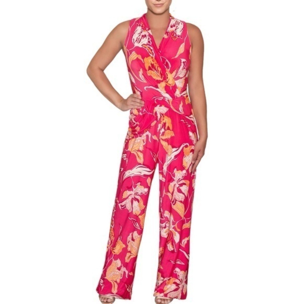 Rachel Roy | Blanca Printed Twist Front Jumpsuit Floral Pink Orange White